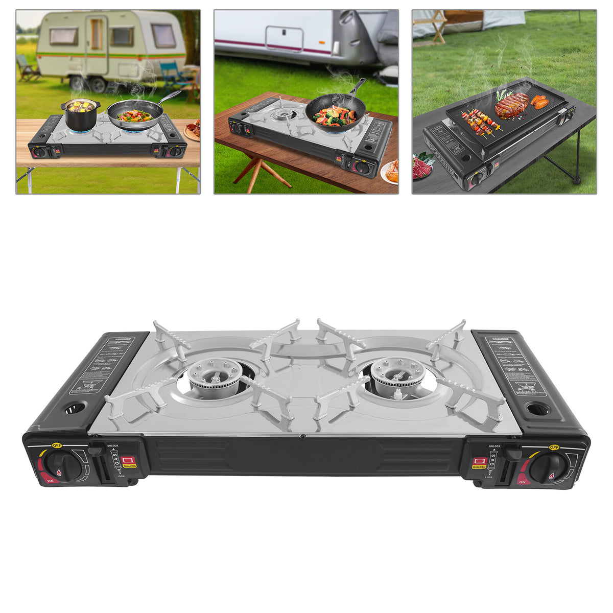 Portable Butane Camping Stove with Carrying Case - Dual Burner, 2100W