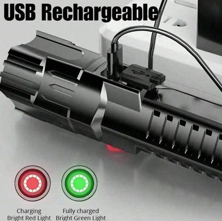 USB Rechargeable Handheld Flashlight with Wide Beam for Outdoor & Emergency Use
