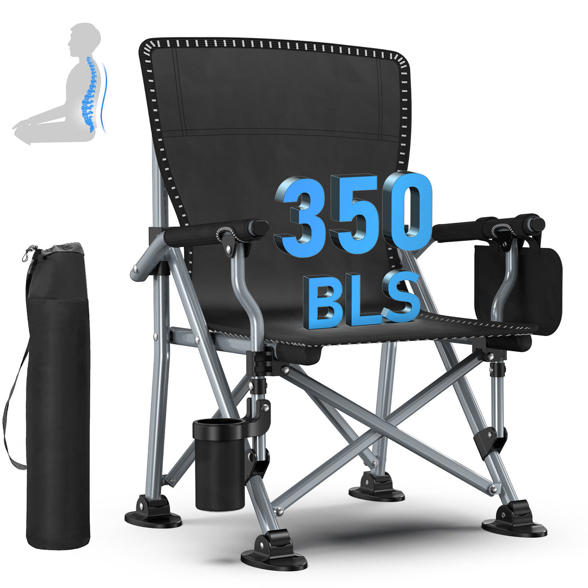 Heavy Duty Portable Camping Folding Chair with Cup Holder & Oversized Design