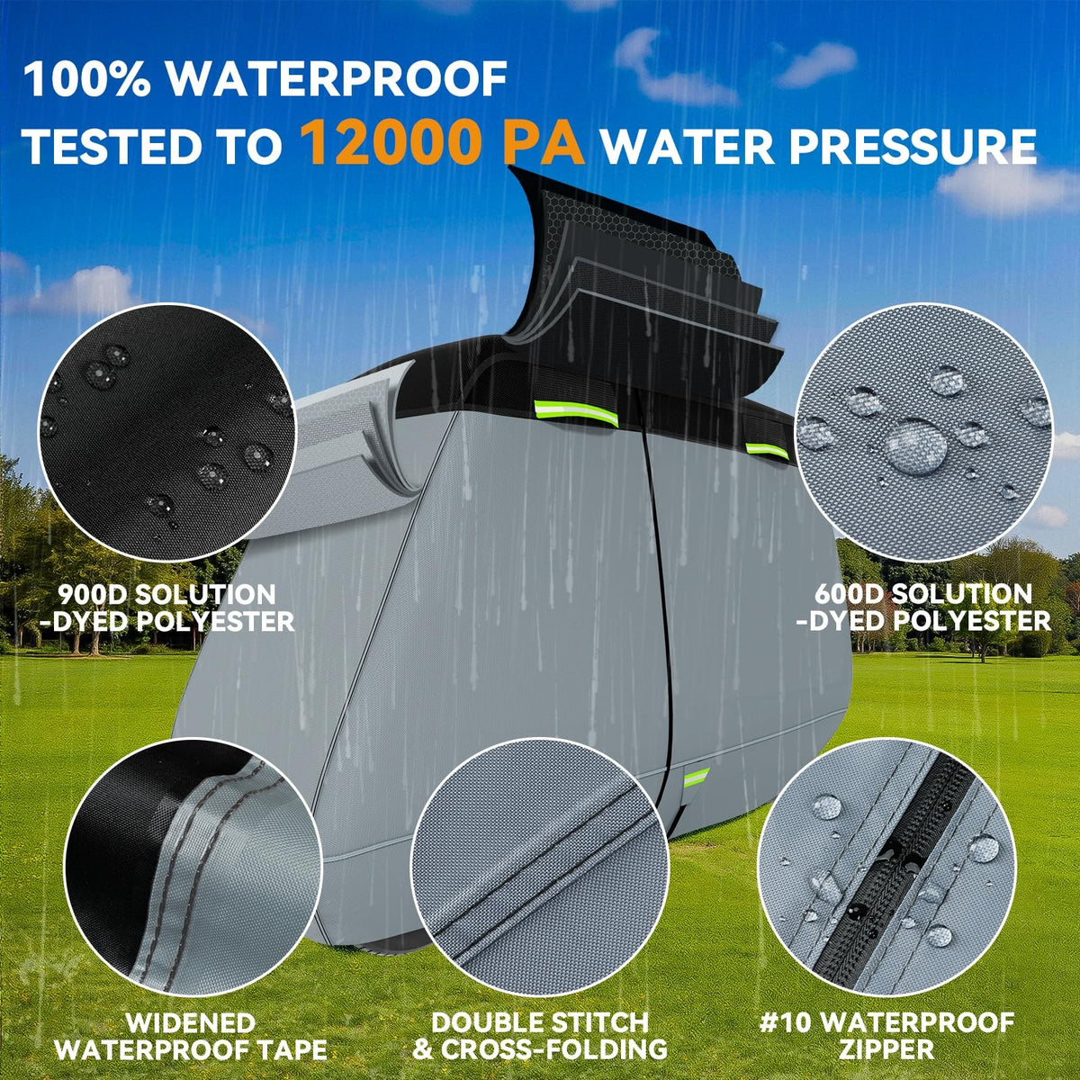 Waterproof Golf Cart Cover 5-Ply 900D+600D Fit for 2+2/4 Passenger Carts Gray+Black