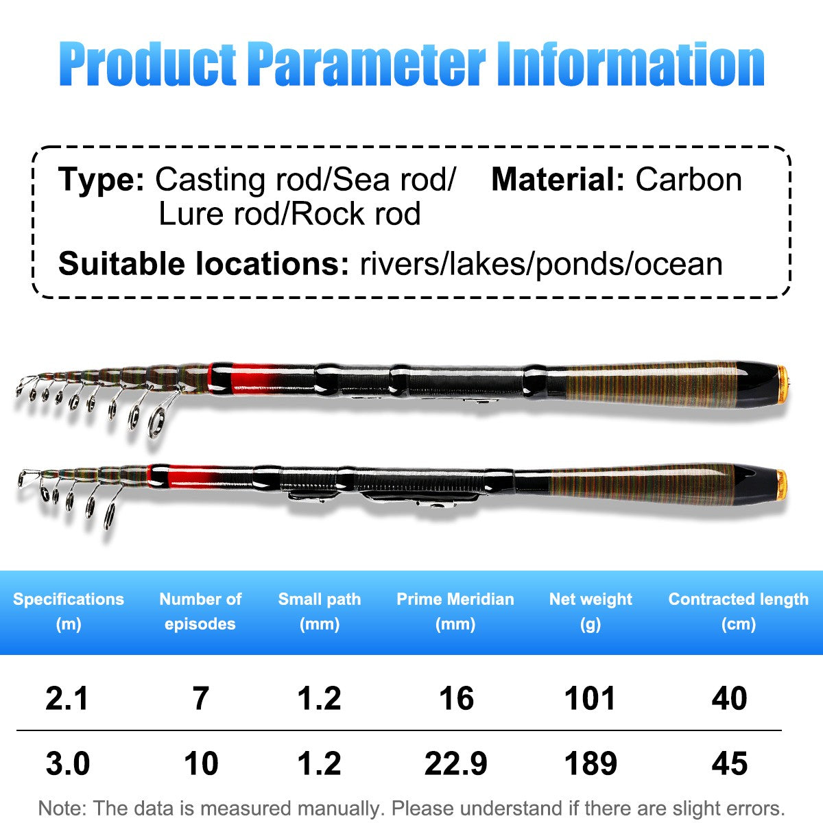 Carbon Fiber Telescopic Fishing Rod 10-30lb Saltwater Spinning Pole