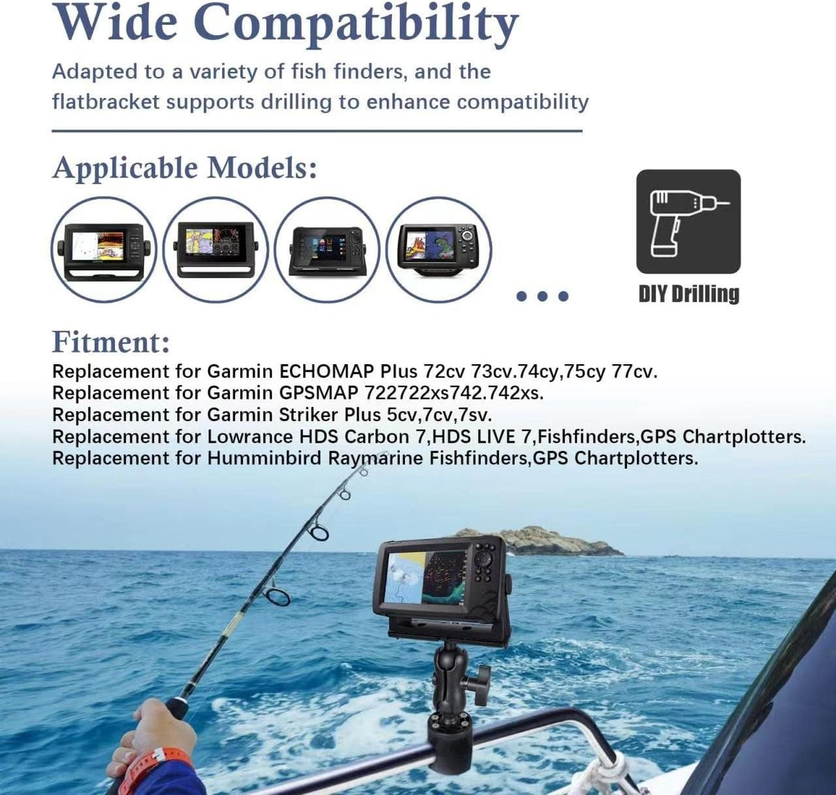 Adjustable Fish Finder Mount with 360° Swivel for Kayak Canoe