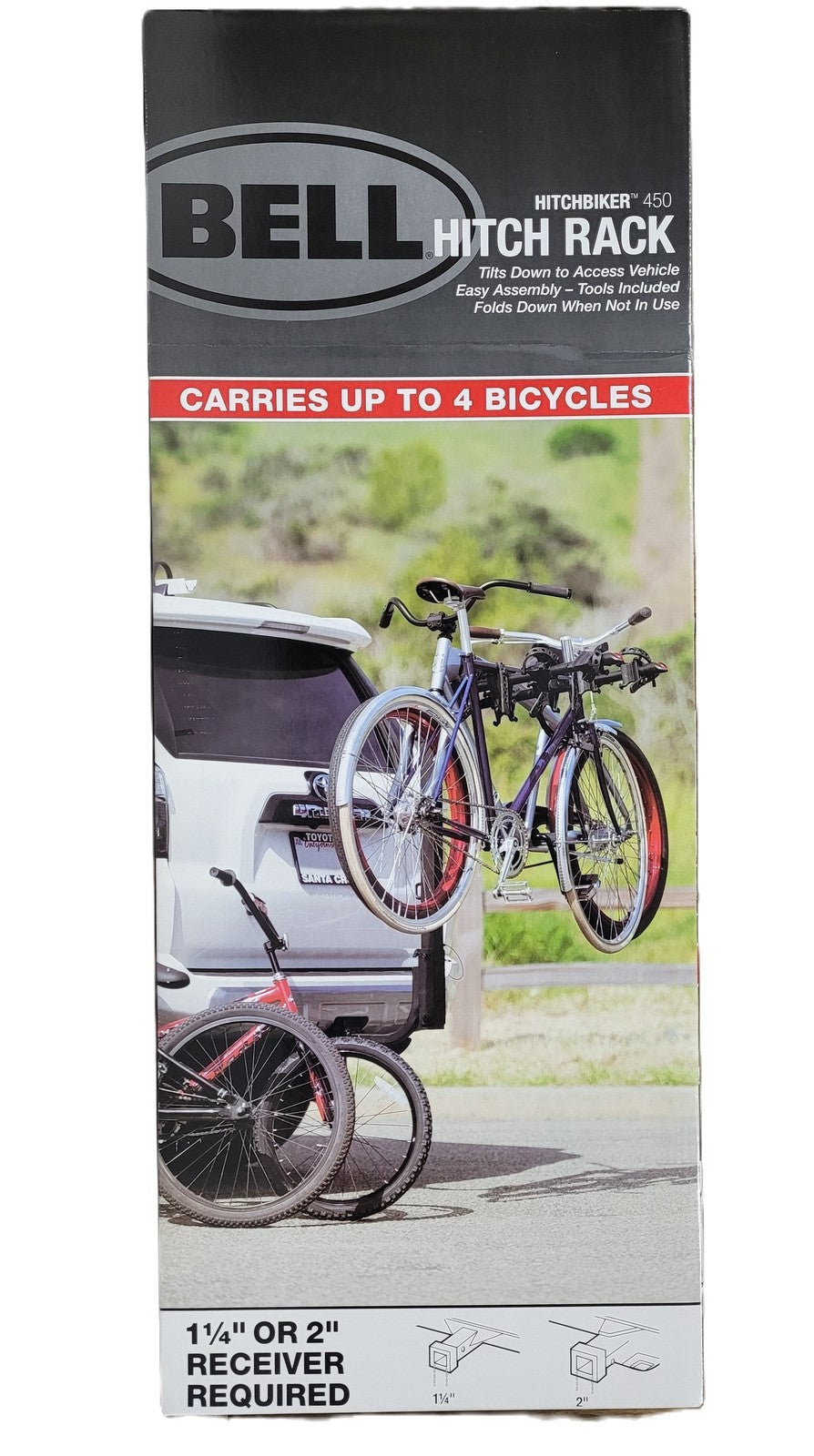 Bell Hitchbiker 450 4-Bike Hitch Rack with Stability - Black, Foldable, Fits 1-1/4 & 2-inch Receivers
