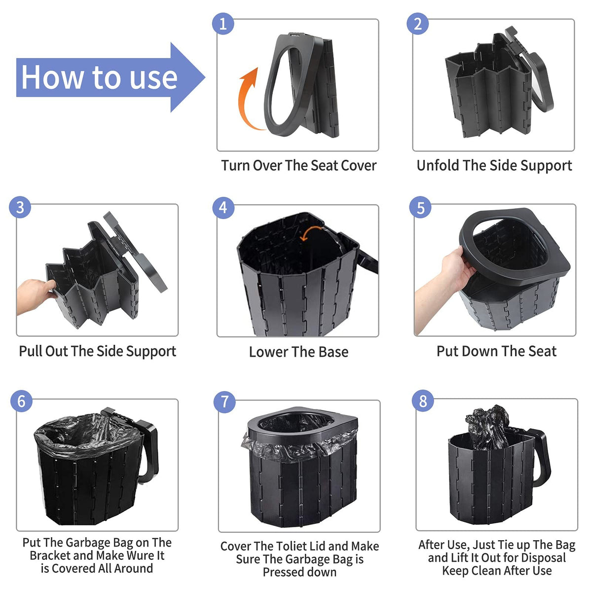 Foldable Camping Toilet with Carry Bag - Portable Travel Potty for Hiking & Road Trips
