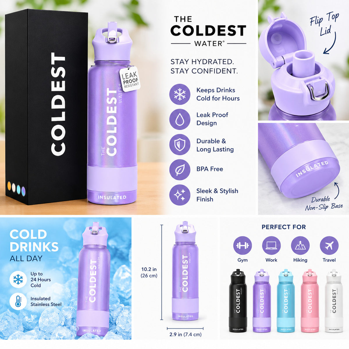 Insulated Stainless Steel Water Bottle with Straw Lid - Keeps Drinks Cold & Hot