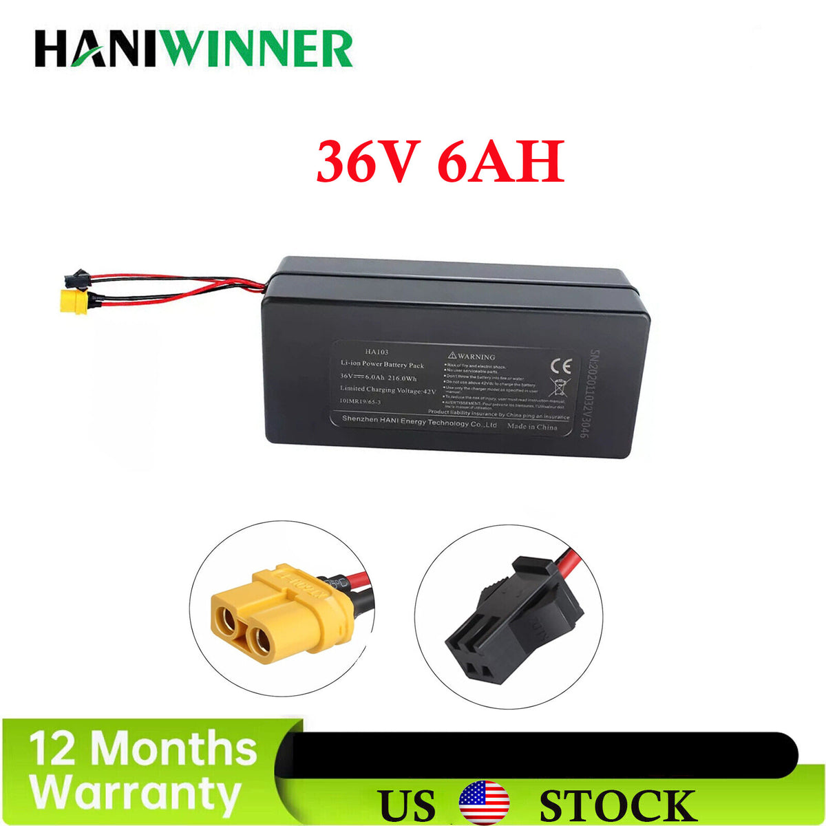 36V 6Ah Lithium Battery for Electric Bikes - Replacement for DYU & ANCHEER