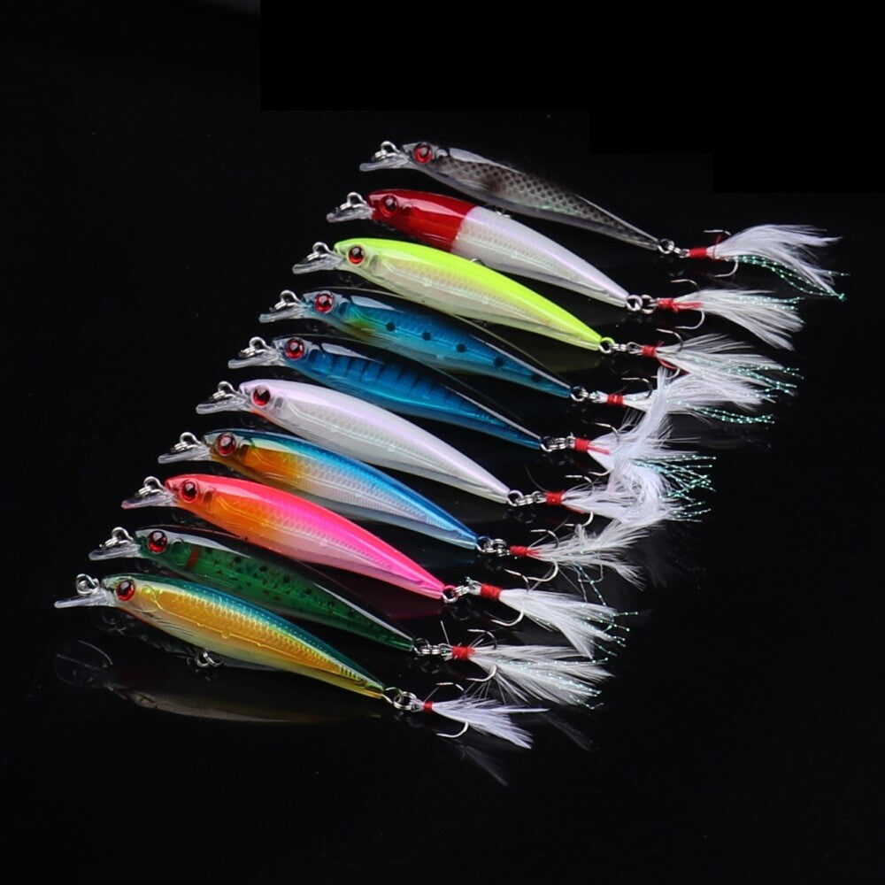 10 Pcs Artificial Fishing Lures Crankbaits Minnow Baits Tackle Set