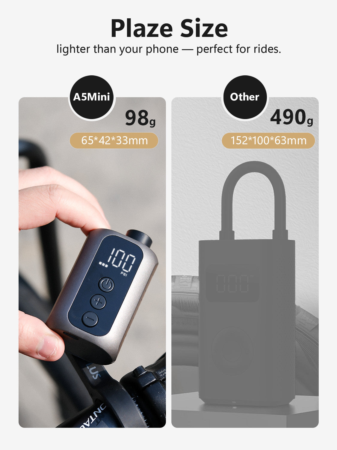 Mini Electric Bicycle Pump 100PSI Portable Cordless Inflator with Digital Screen