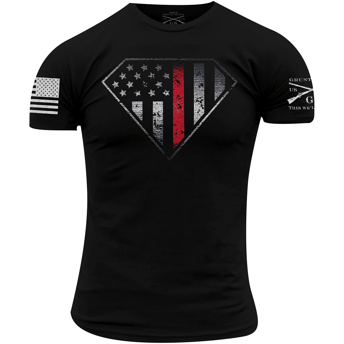 Men's Black T-Shirt with Red Line Crest - Athletic Casual Top