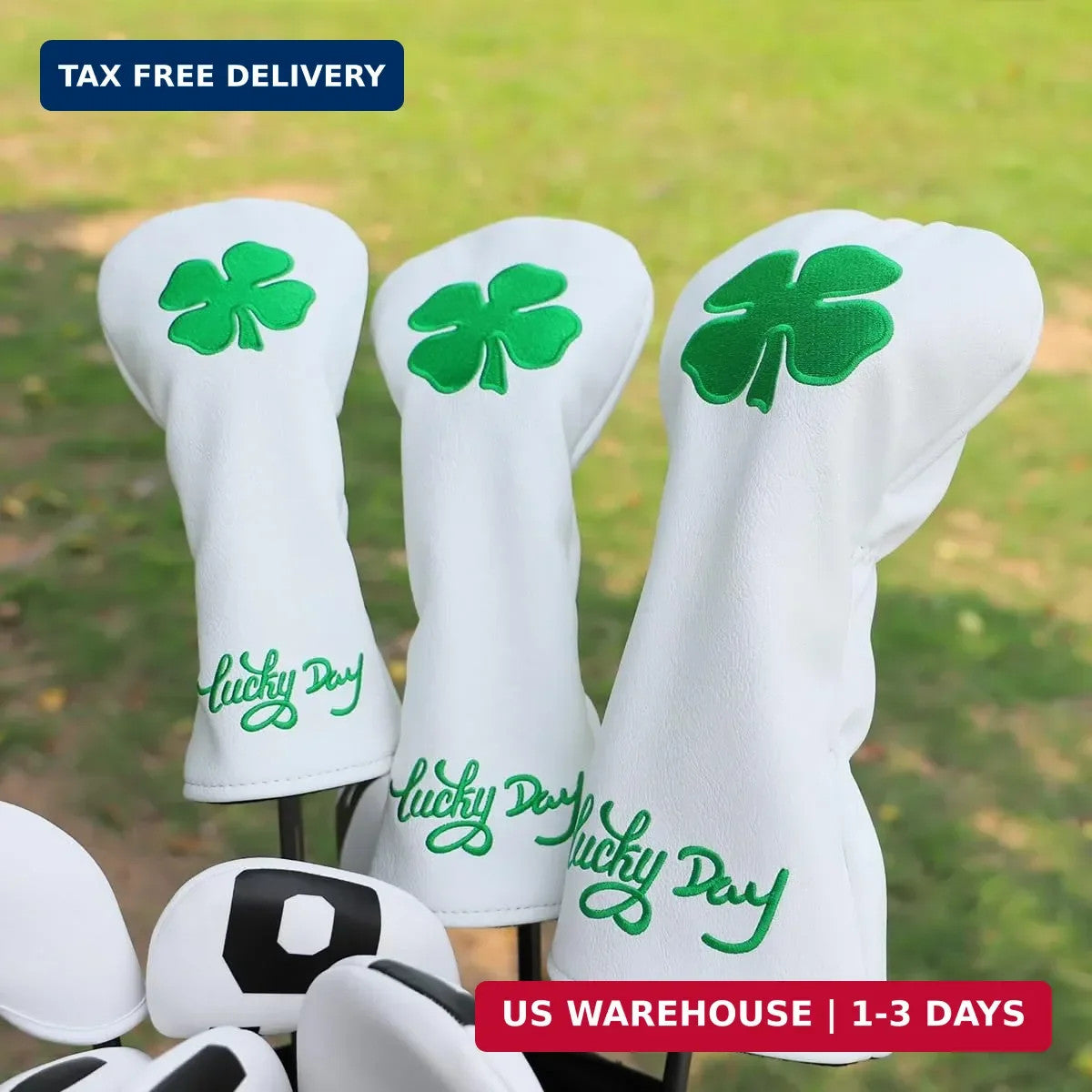 Golf Club Head Covers Set with Lucky Clover Embroidery and Interchangeable Number Labels
