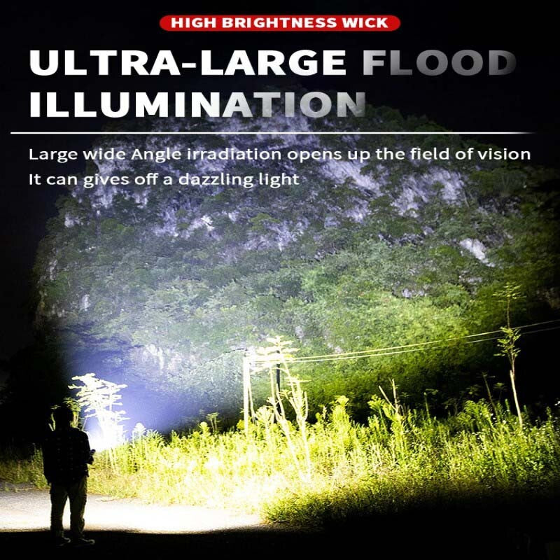 High Power LED Flashlight 2000000 Lumens Rechargeable Tactical Torch - Waterproof & Focusable