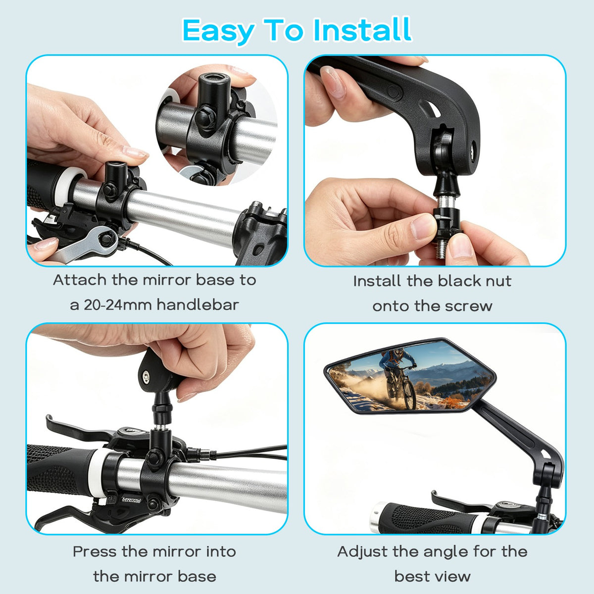 2 Pack Adjustable Bike Rear View Mirrors for Mountain, E-Bike & Motorcycle