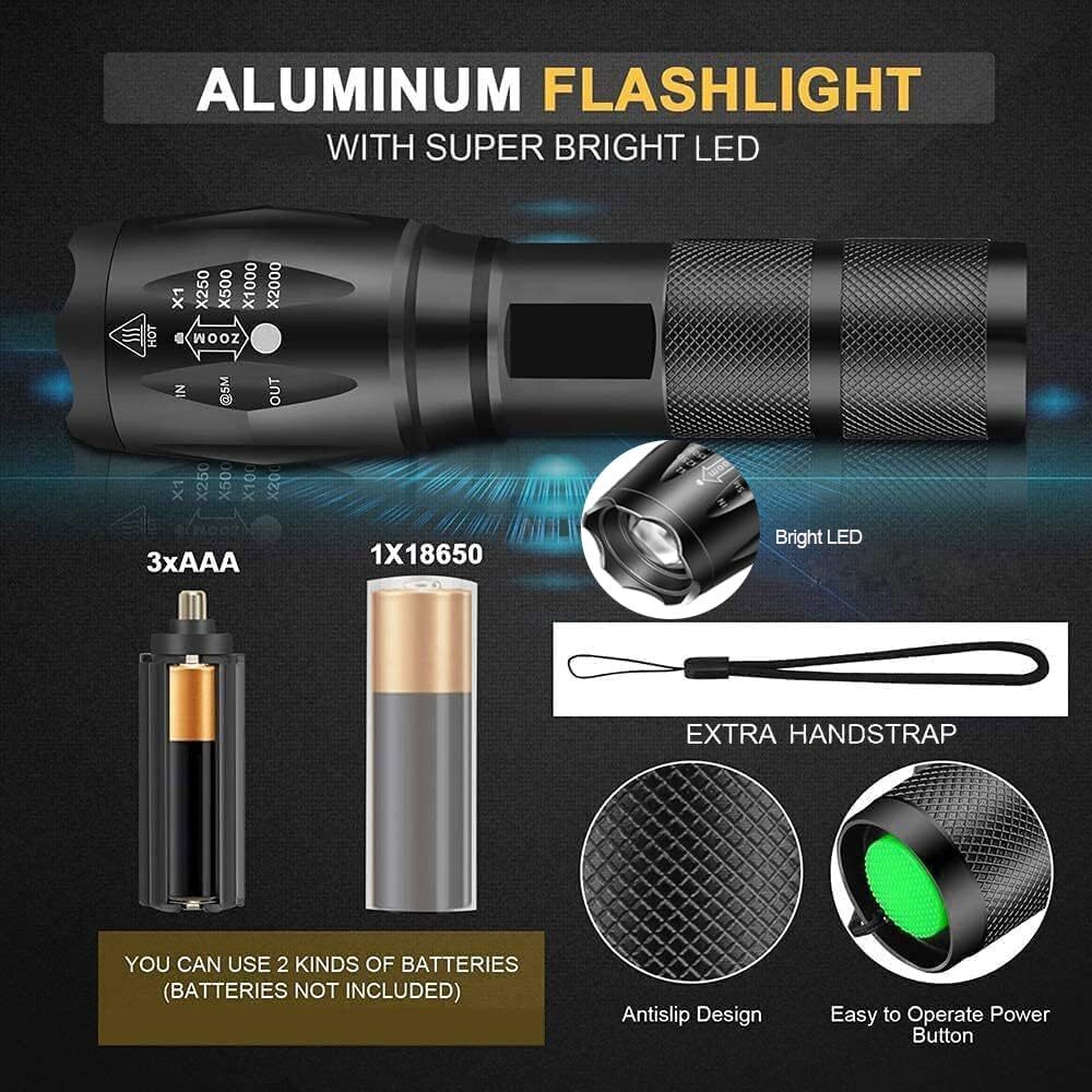 2-in-1 White and Red LED Flashlight with Zoomable Focus - Pocket-sized Torch
