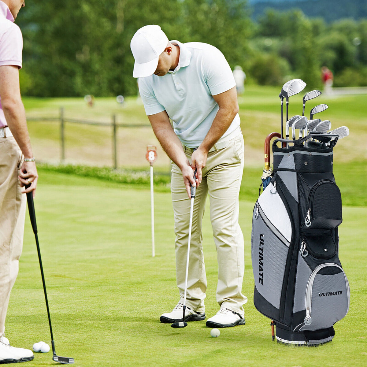 14-Way Golf Cart Stand Bag with Cooler Pocket Waterproof Rain Hood