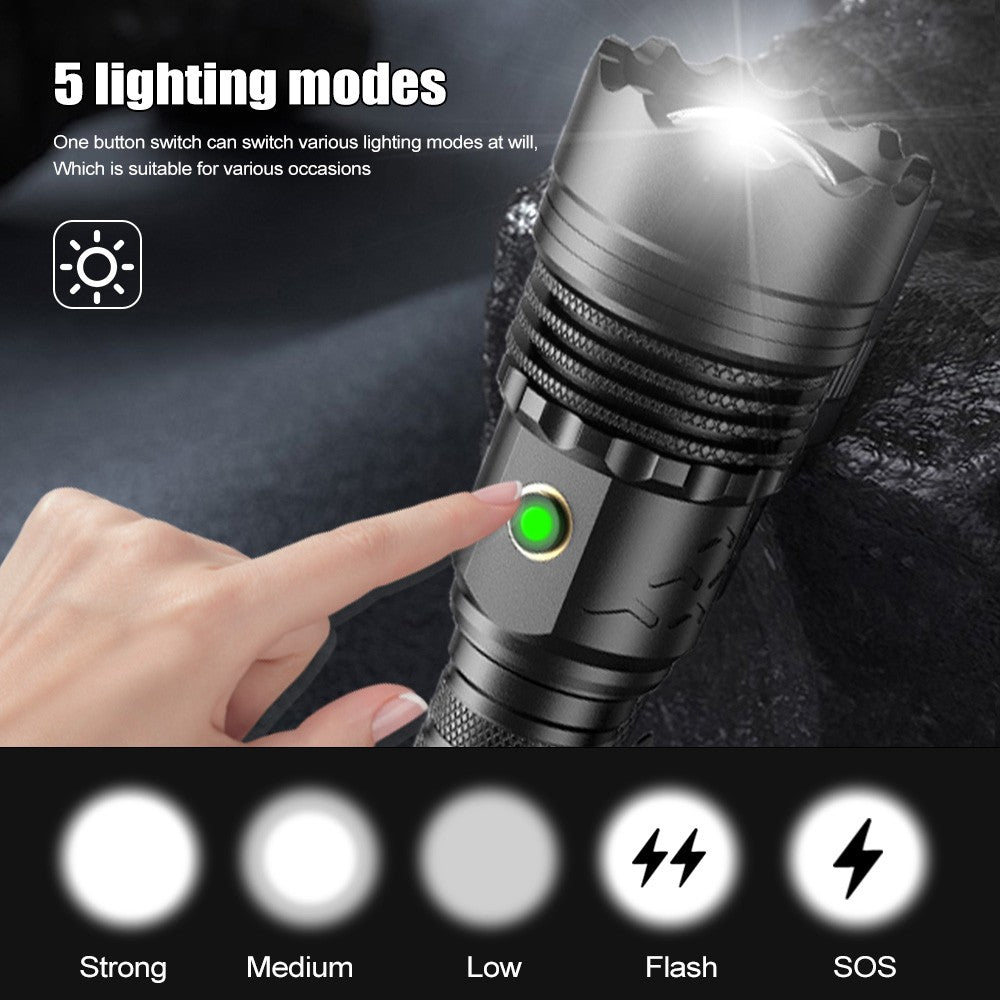 Rechargeable Waterproof Laser LED Flashlight 5 Modes - 50000 Lumens