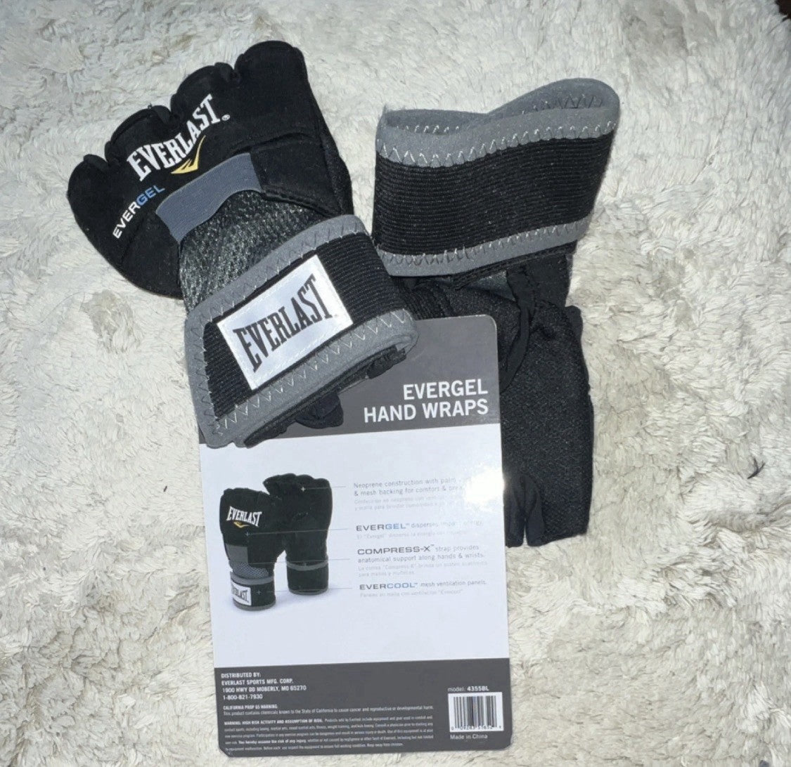 Boxing Hand Wraps Black Gray Protective Gear Size M - Everlast Evergel