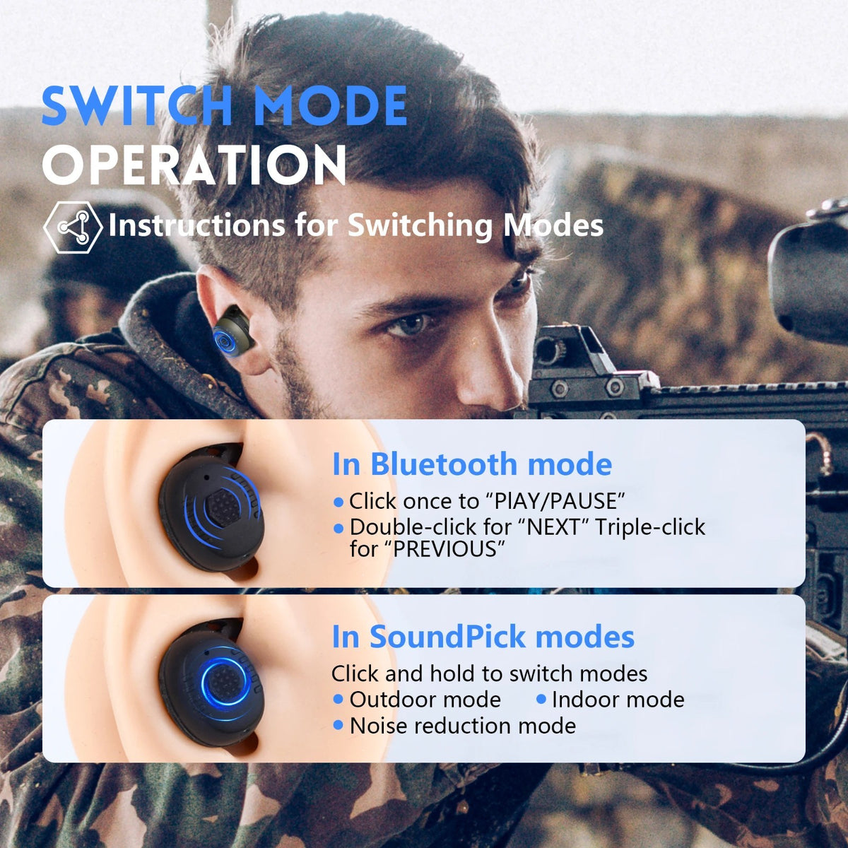 Bluetooth Tactical Earbuds for Shooting and Hunting Hearing Protection