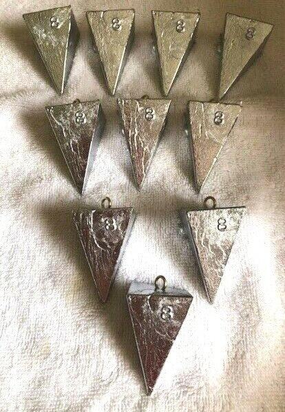 10-8oz Pyramid Fishing Sinkers with Brass Eyelets - 5 lbs, Free Shipping
