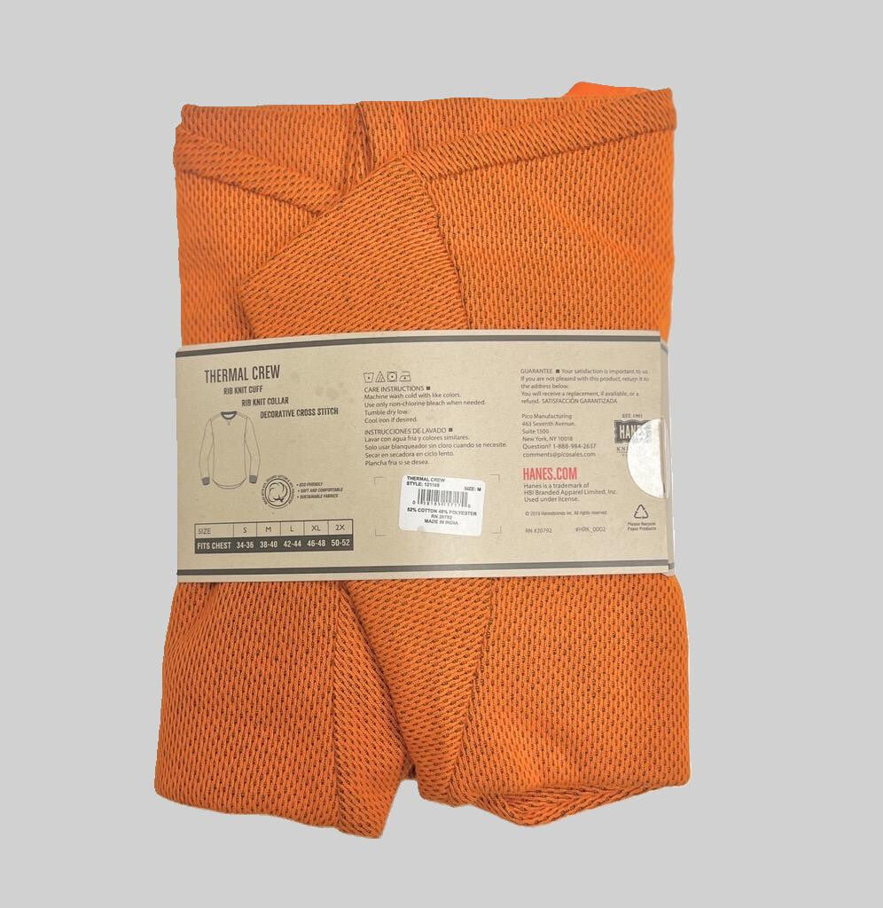 Men's Thermal Crew Neck Shirt - Orange, Midweight, Long Sleeve