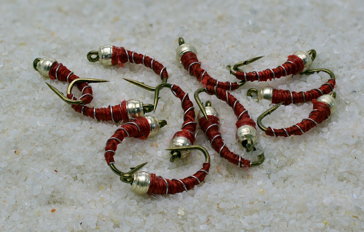 Bead Head Red Zebra Midge Nymph Fly Set - Multiple Hook Sizes, Mustad Signature Hooks
