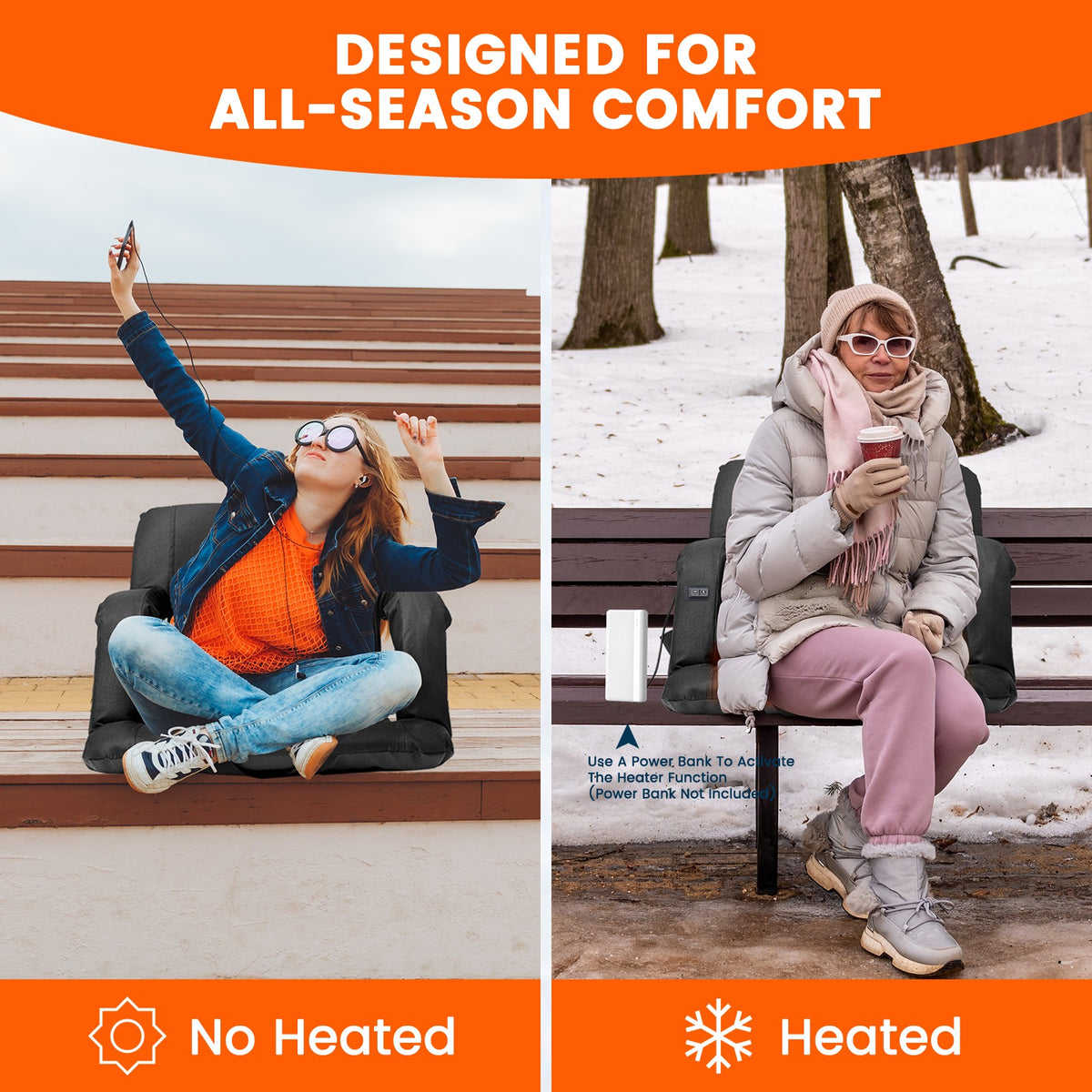 Heated Stadium Seats with Massage & Reclining Support for Bleachers