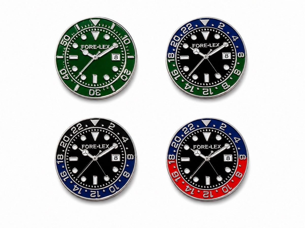 Magnetic Watch-Style Golf Ball Markers Set with Hat Clip - 4 Pack