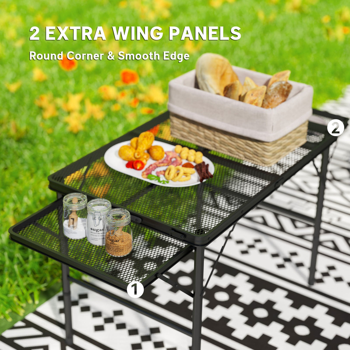 Portable Camping Table with Folding Wings - 4.5 ft Adjustable Height Outdoor Dining