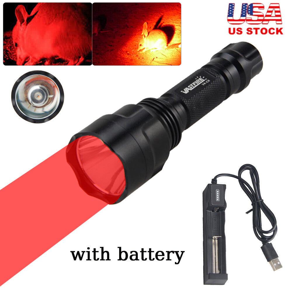Rechargeable Red LED Hunting Flashlight 400 Yards Waterproof Torch for Predator and Varmint