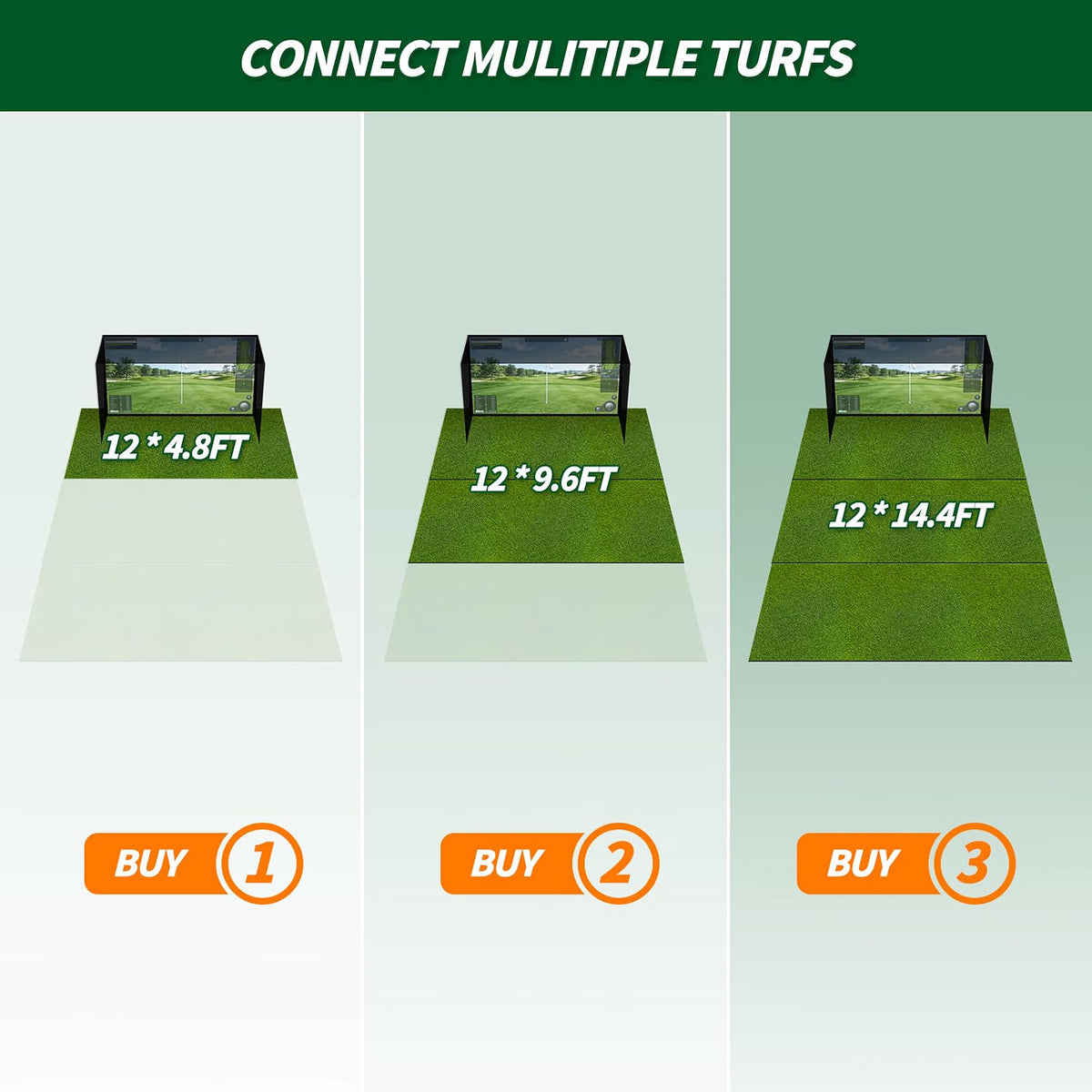 Golf Simulator Turf Mat 12 x 4.8 ft Artificial Grass for Practice & Training