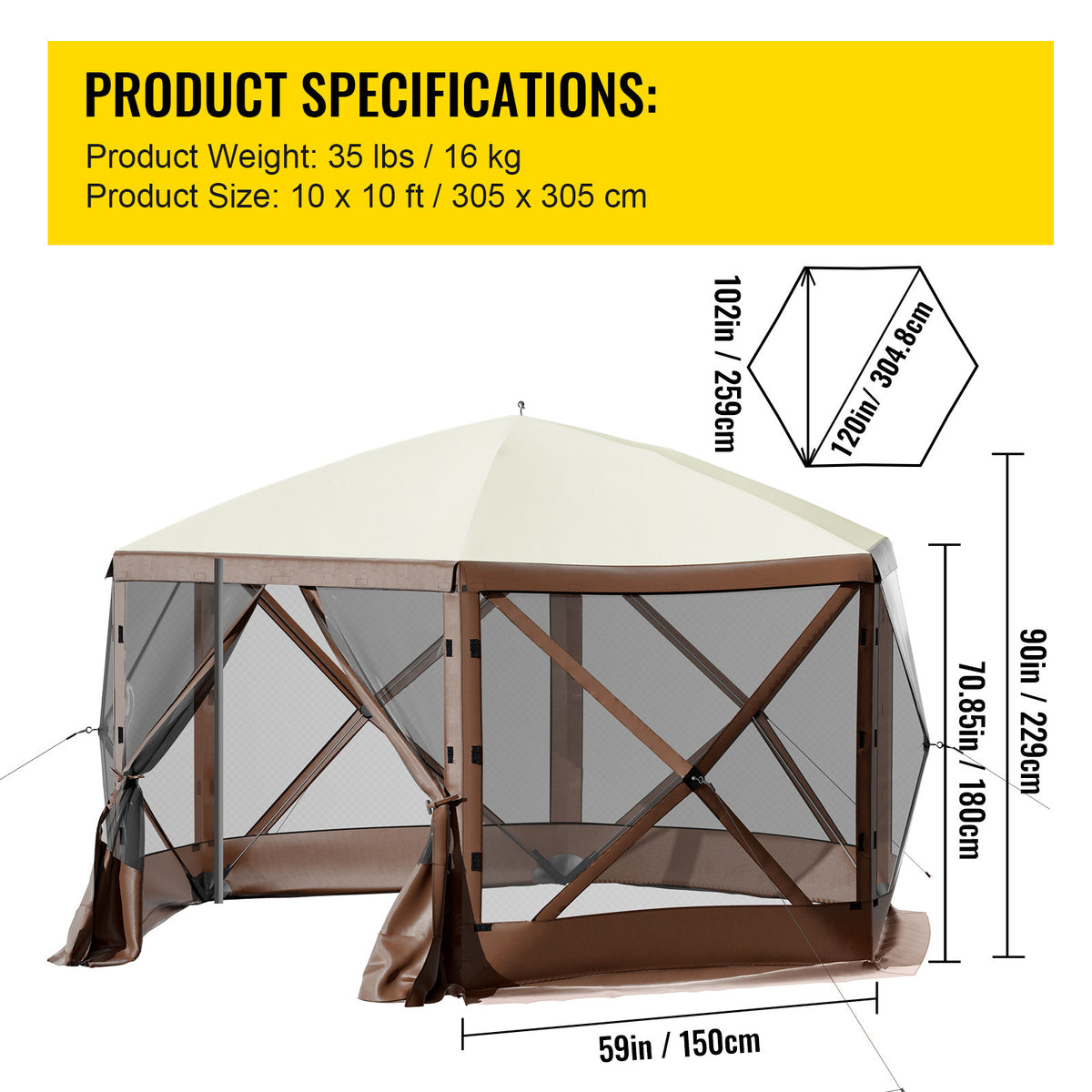 Portable 10x10 Pop-Up Camping Gazebo Shelter with Side Walls