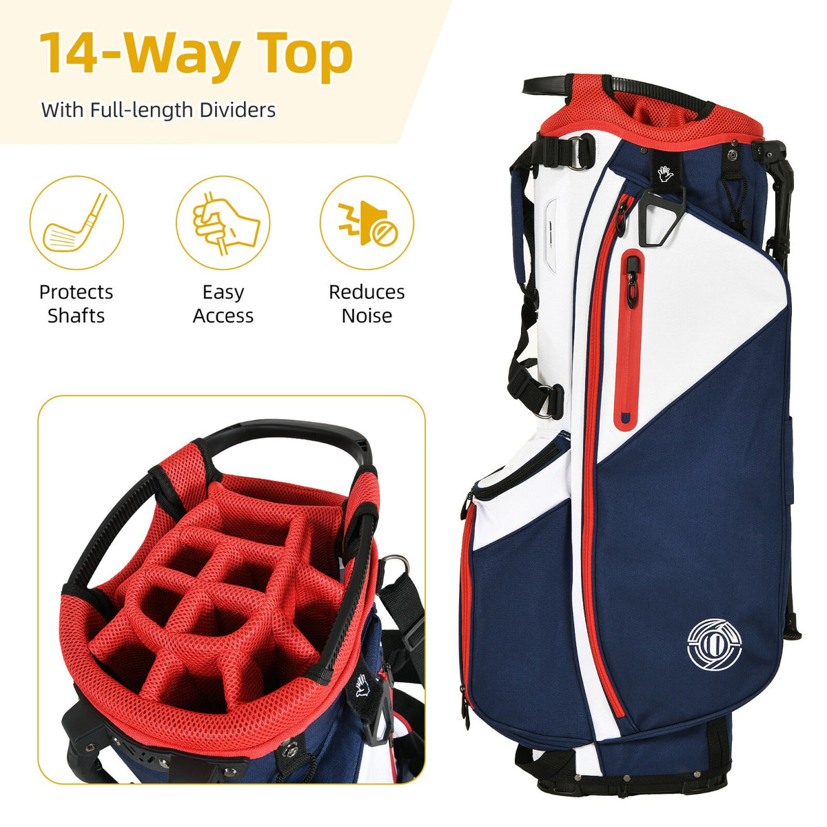 Lightweight 14-Way Golf Stand Bag with Full Length Dividers and Padded Straps