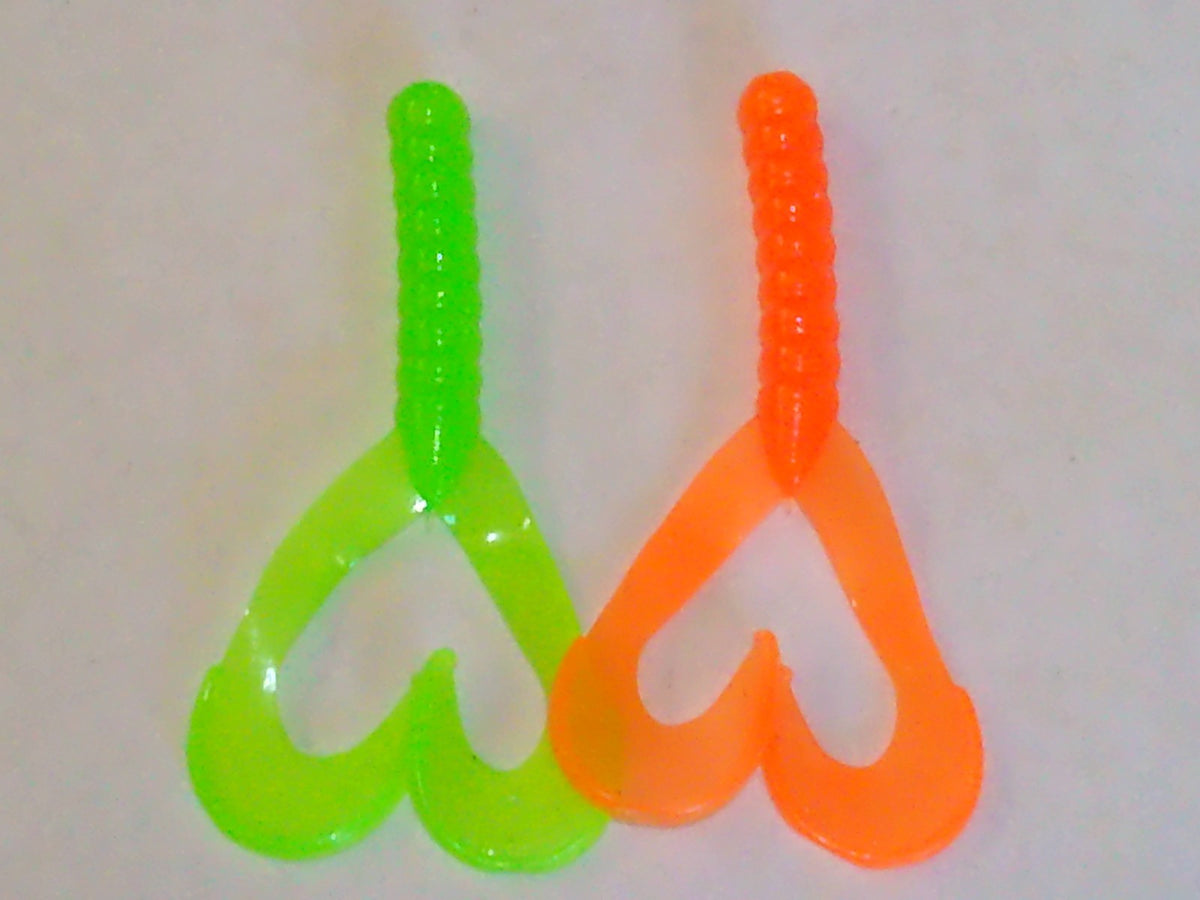 Double Tail Grub Soft Plastic Fishing Lure - Assorted Colors, 3 Inch, Pack of 24