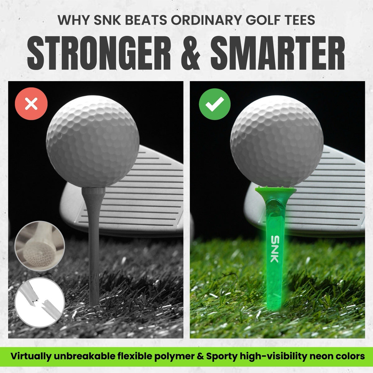 Unbreakable Plastic Golf Tees 21-Pack for Long Drive Performance