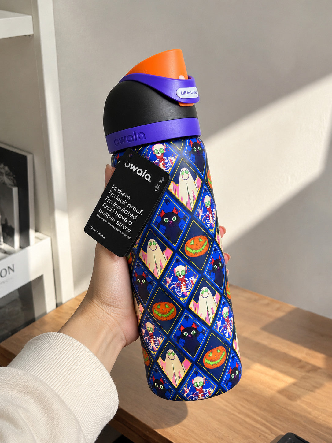 Halloween Themed 32oz Insulated Water Bottle with Built-In Straw - Spooky Ghost Design
