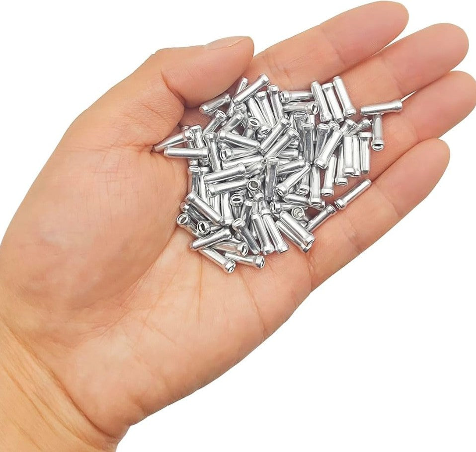 Bike Cable End Caps Set - Silver Aluminum Crimp for Brake & Gear Wires