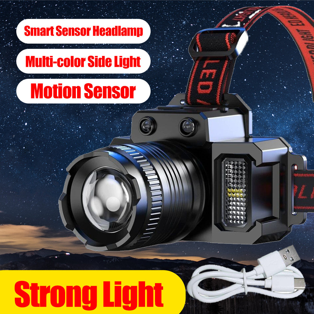 Rechargeable Sensor Headlamp with Zoom, 2000mAh, 5 Lighting Modes, IPX4 Waterproof