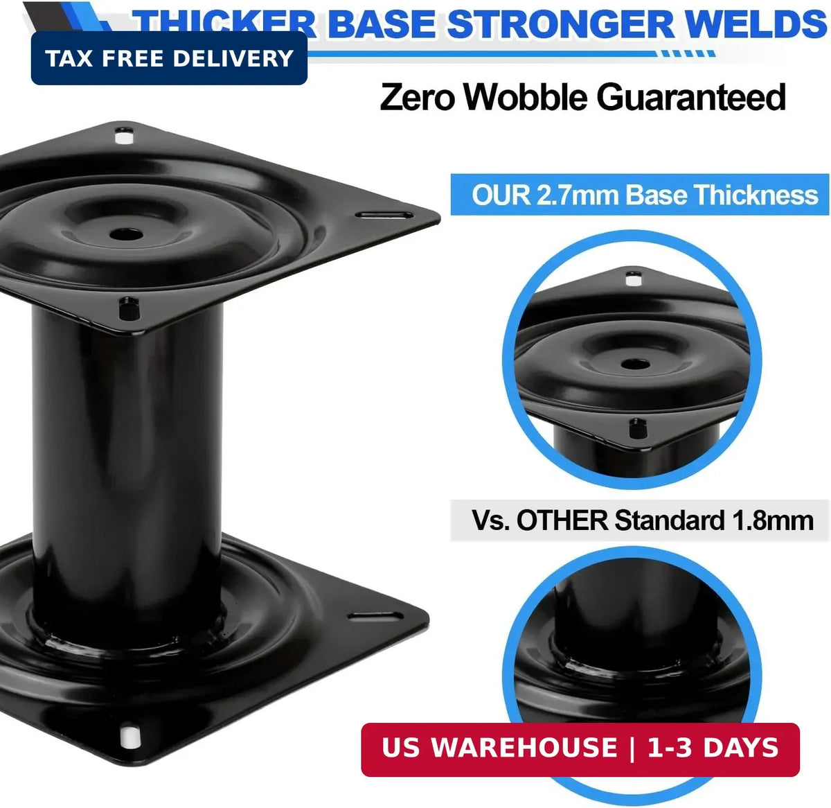 7 Inch Marine Boat Seat Pedestal Base Mount - Fixed, 2 Pack
