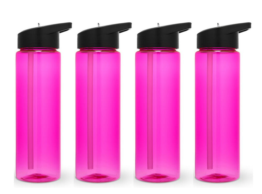 Set of 4 24 Oz Sport Water Bottles with Flip-Up Sipper Straw & Twist-On Lid
