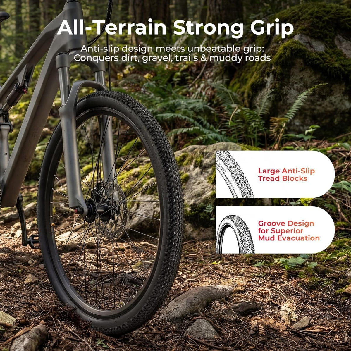 26x1.95 Inch Bicycle Tire and Tube Set for Mountain and All-Terrain Bikes