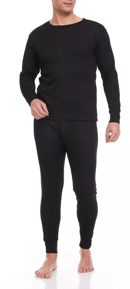 Men's Cotton Fleece-Lined Thermal Underwear Set - Winter Base Layers