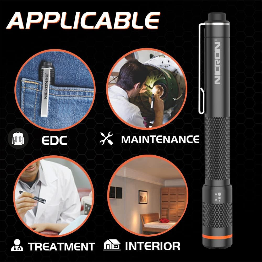 LED Pen Style Flashlight 120 Lumens Waterproof Compact Inspection Light