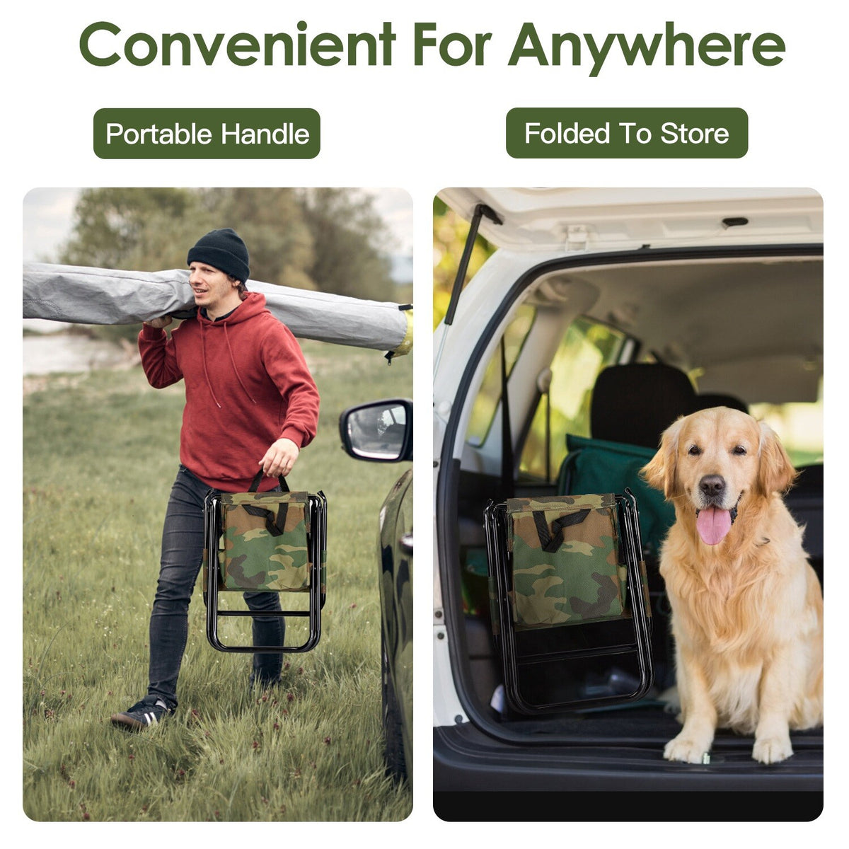 Portable Camping Chair with Cooler Bag and Backrest - Foldable Outdoor Stool