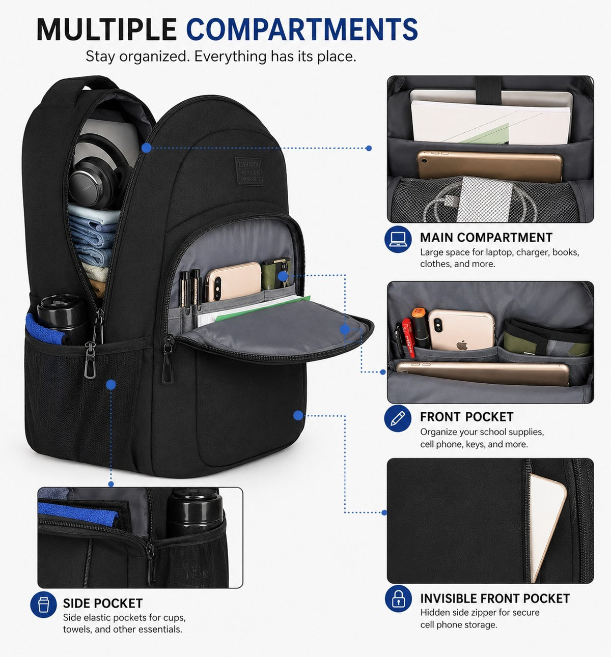 15.6-Inch Water-Resistant Laptop Backpack with USB Charging Port