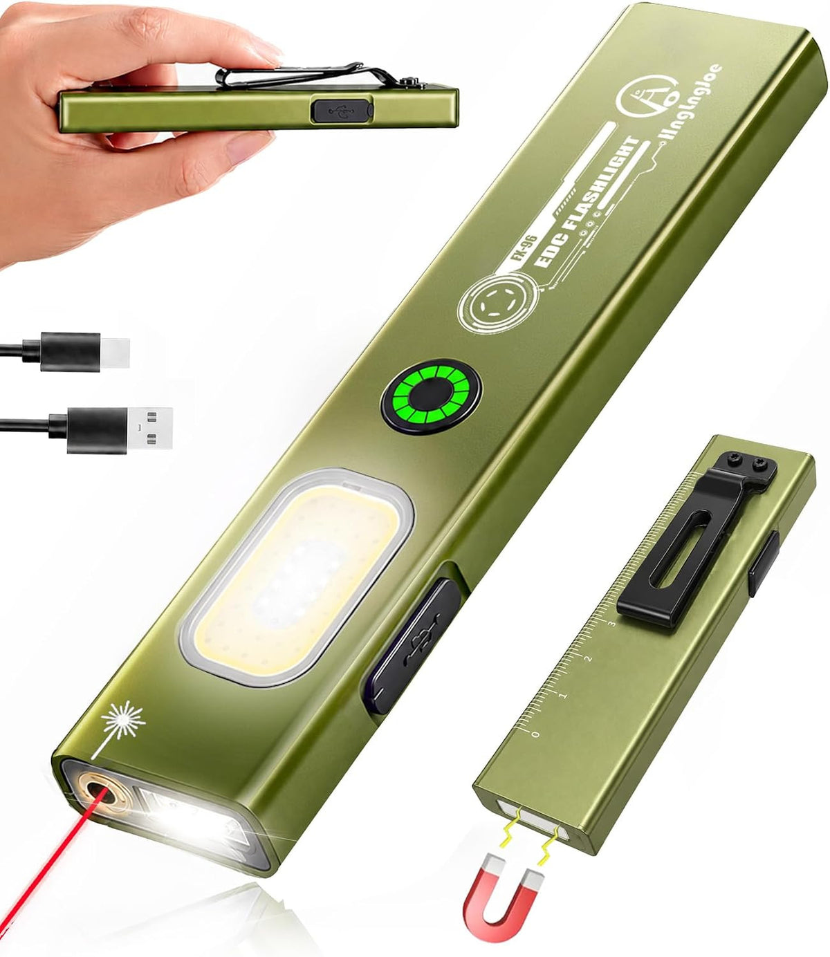 Rechargeable Flat EDC Flashlight with Red Laser and UV Light