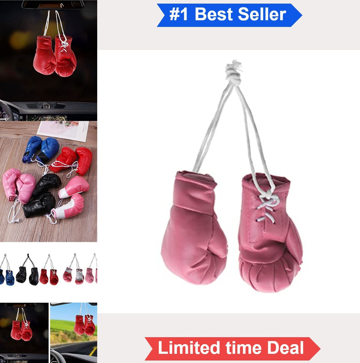 Mini Leather Boxing Gloves for Car & Home Decor - Pink 4x2.3 Inch Set