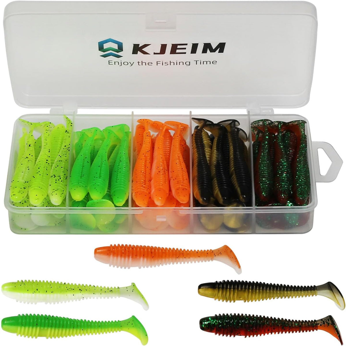 Artificial Soft Plastic Fishing Lures - 50-Pack 3 Inch Paddle Tail Swimbaits for Bass