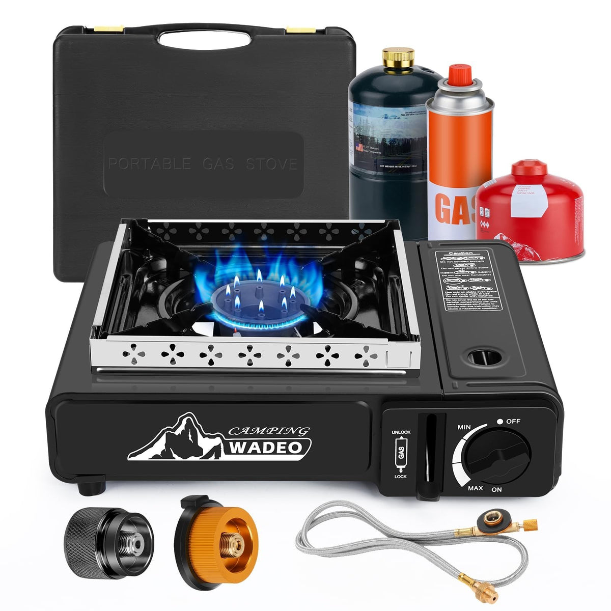 Portable Camping Stove with Windblocker & Carrying Case - 3 Fuel Types