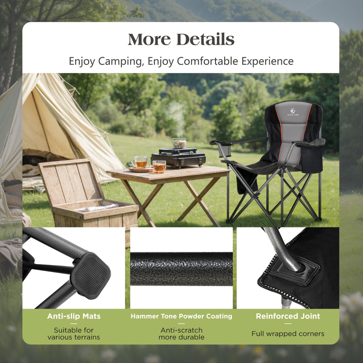 Heavy Duty Folding Camping Chairs - Oversized Portable Outdoor Seating, 2 Pack