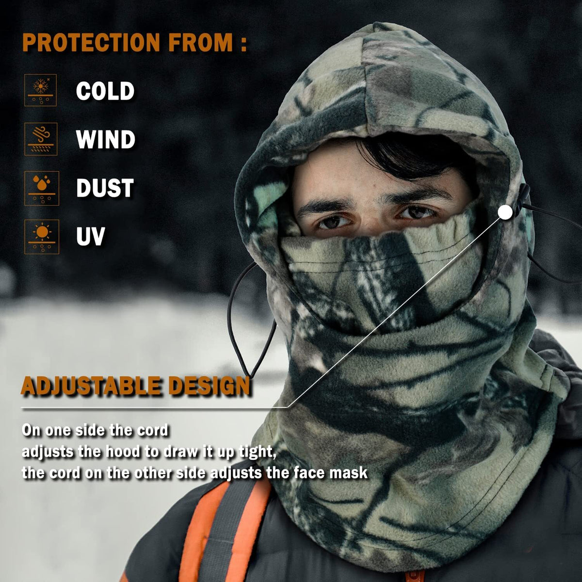 Unisex Winter Balaclava Face Mask with Camo Pattern - Windproof Fleece Hat Hood for Hunting & Skiing