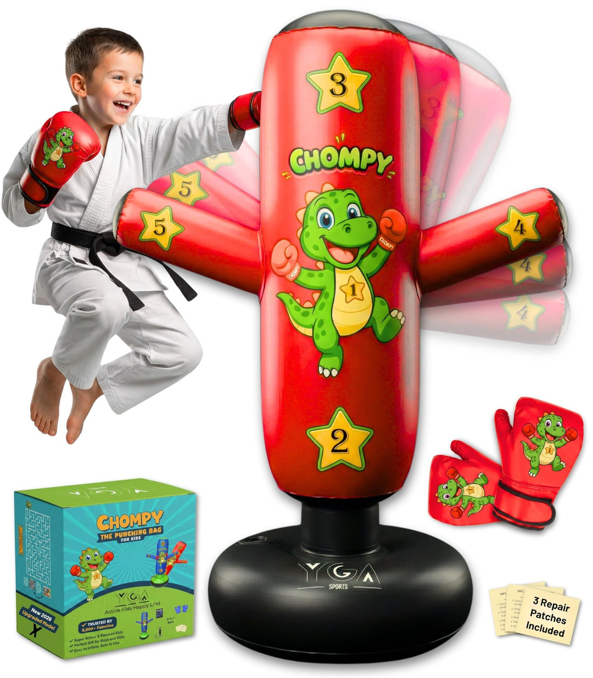 Kids Punching Bag 48 Inch Dino Dinosaur with Gloves for Martial Arts Play